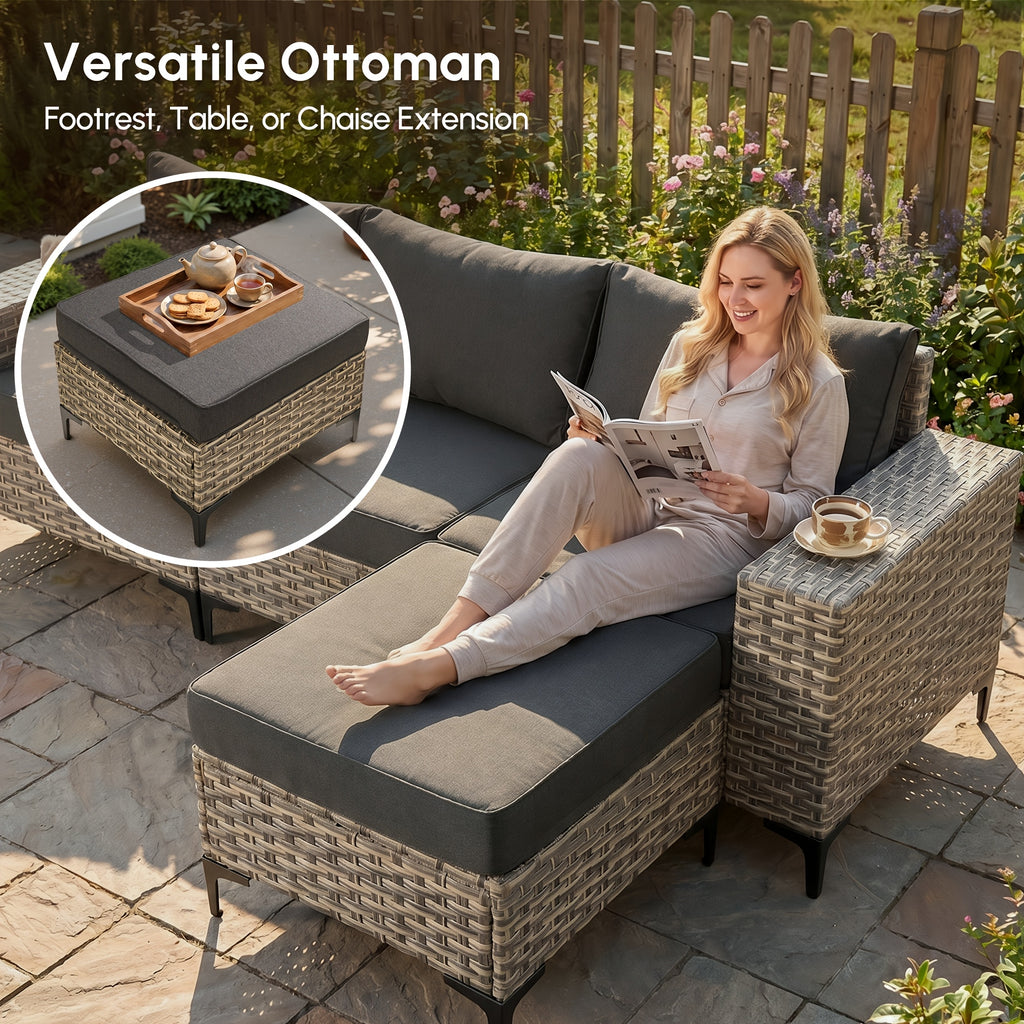 5 8pcs handcrafted outdoor patio rattan sofa set grey metal