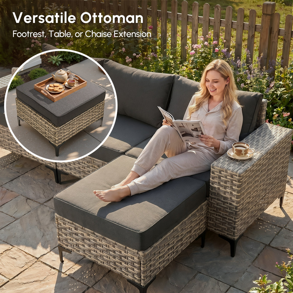5 8pcs handcrafted outdoor patio rattan sofa set grey metal