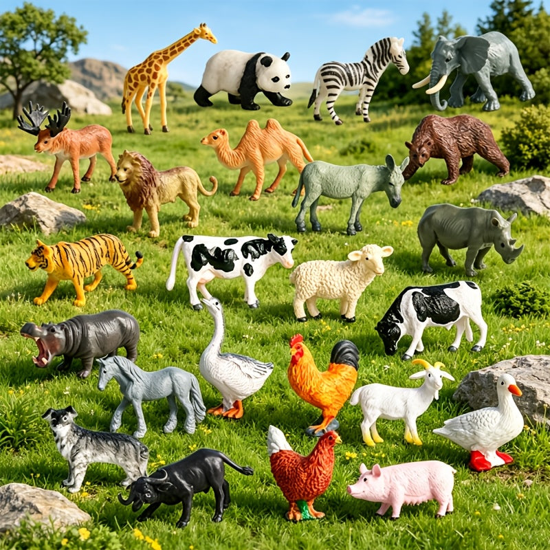 24pcs realistic animal figures set 12 wild animals 12 farm