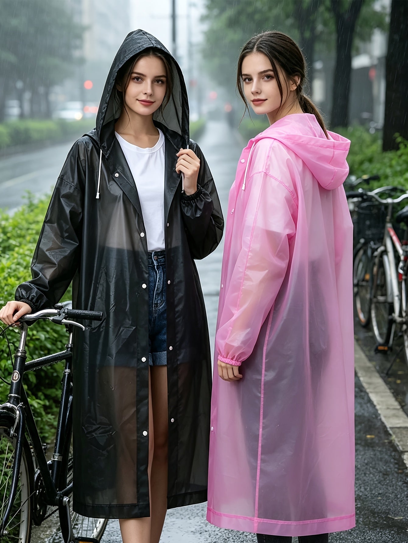 2pcs multicolor   long hooded raincoats   full