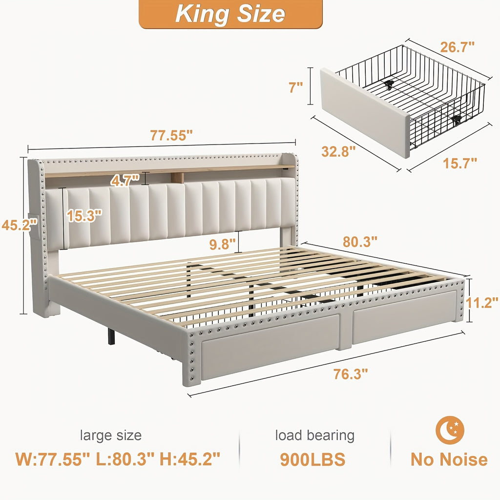 king size upholstered bed frame storage 2 tier headboard 2