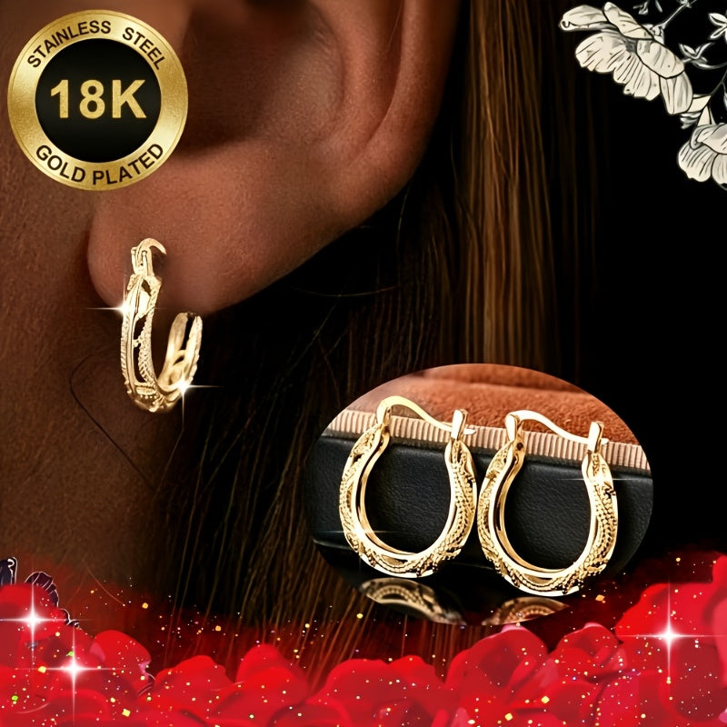 a pair 18k gold plated light luxury elegant geometric hoop
