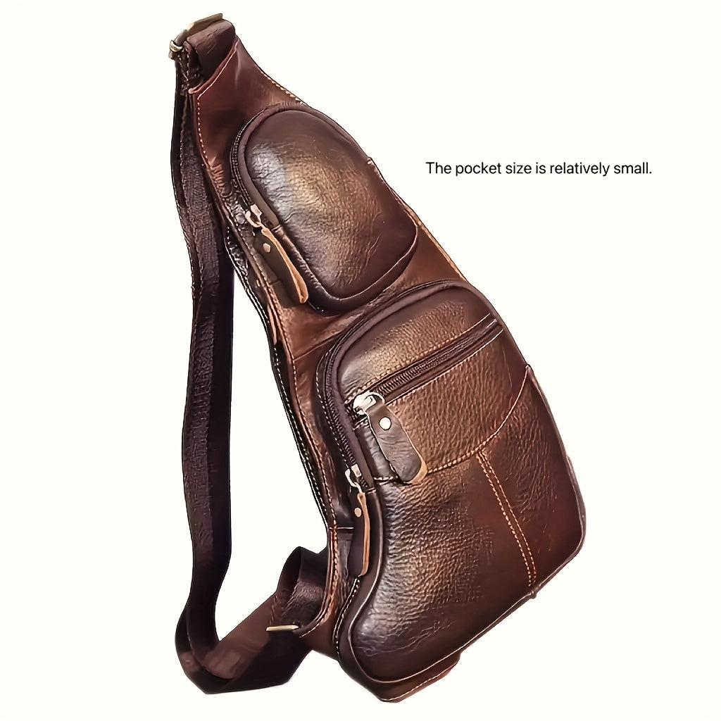 mens genuine cowhide belt bag multiple zipper compartments