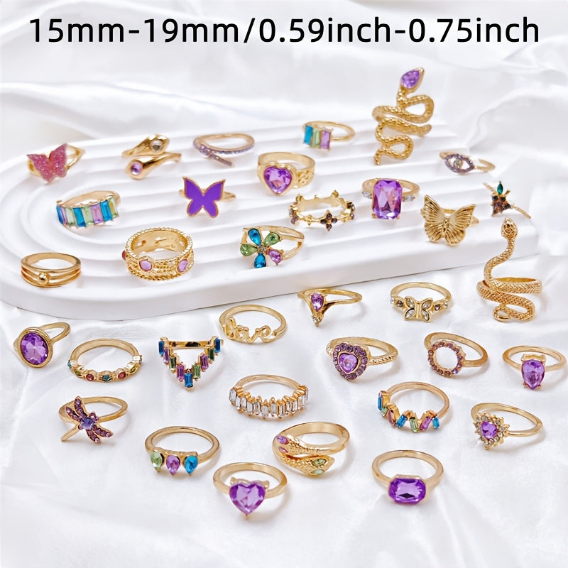 20pcs pack rose golden   womens mens ring set purple