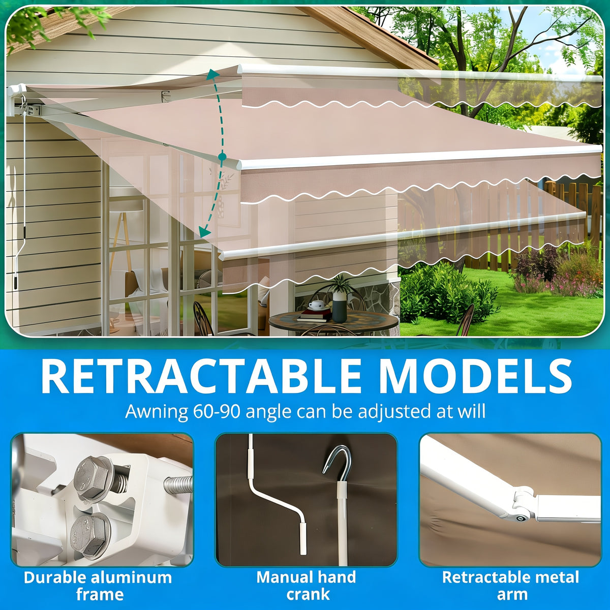 13 x 8 ft retractable awning patios sun protection canopy