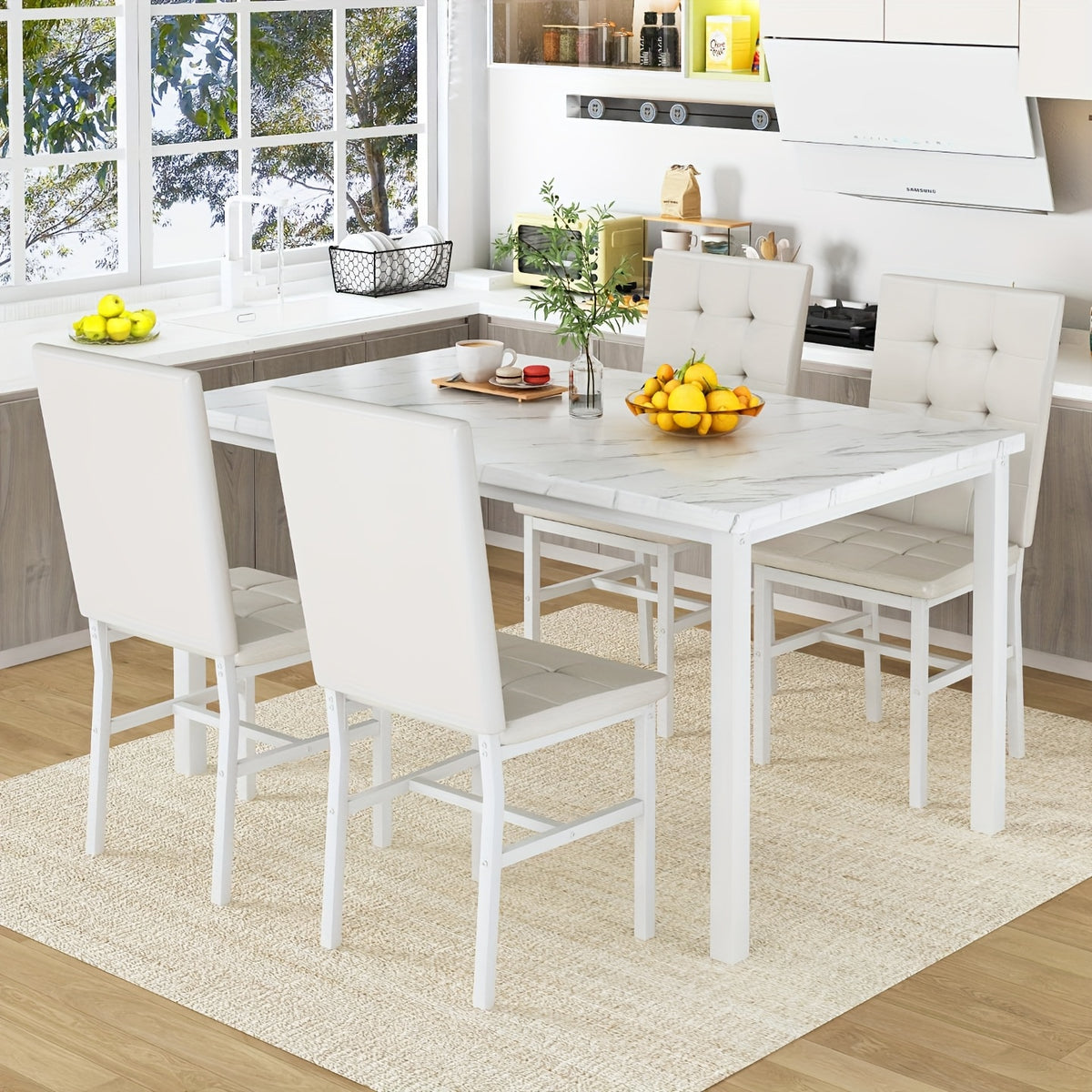 modern 5pcs   marble dining table set upholstered pu