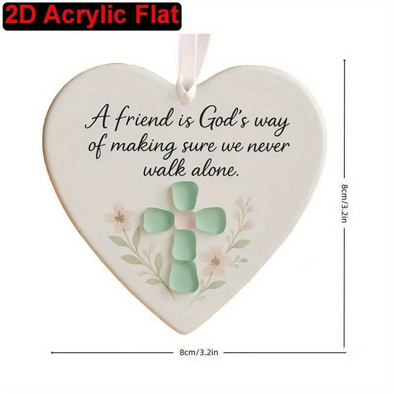 2d flat heart shaped acrylic friendship hanging ornament