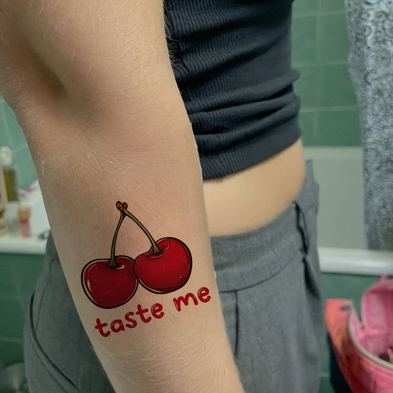 a sweet edgy cherry art temporary tattoo sticker featuring