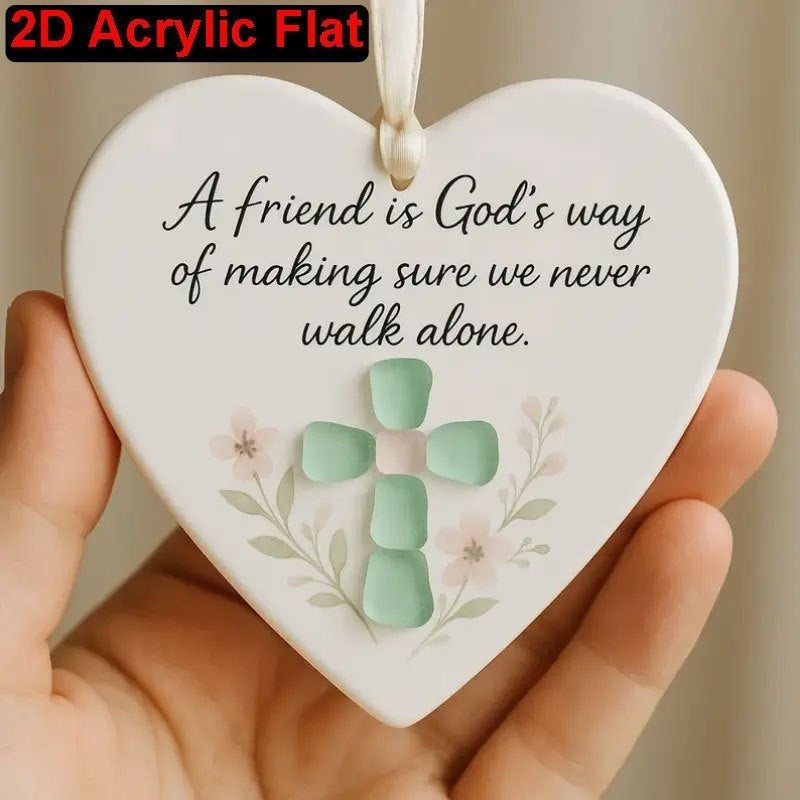 2d flat heart shaped acrylic friendship hanging ornament