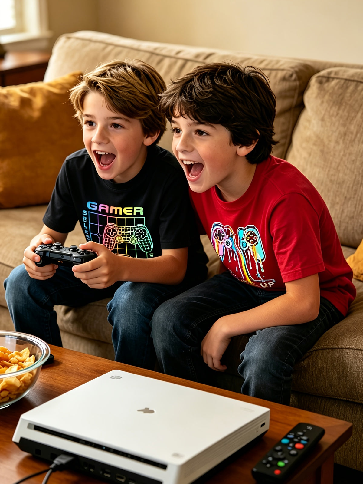 4pcs boys game controller printed t shirt girls boys multi