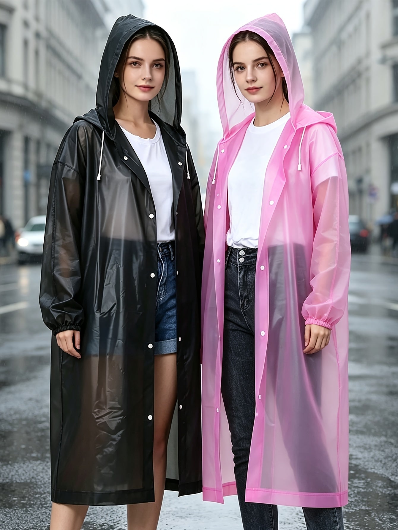 2pcs multicolor   long hooded raincoats   full