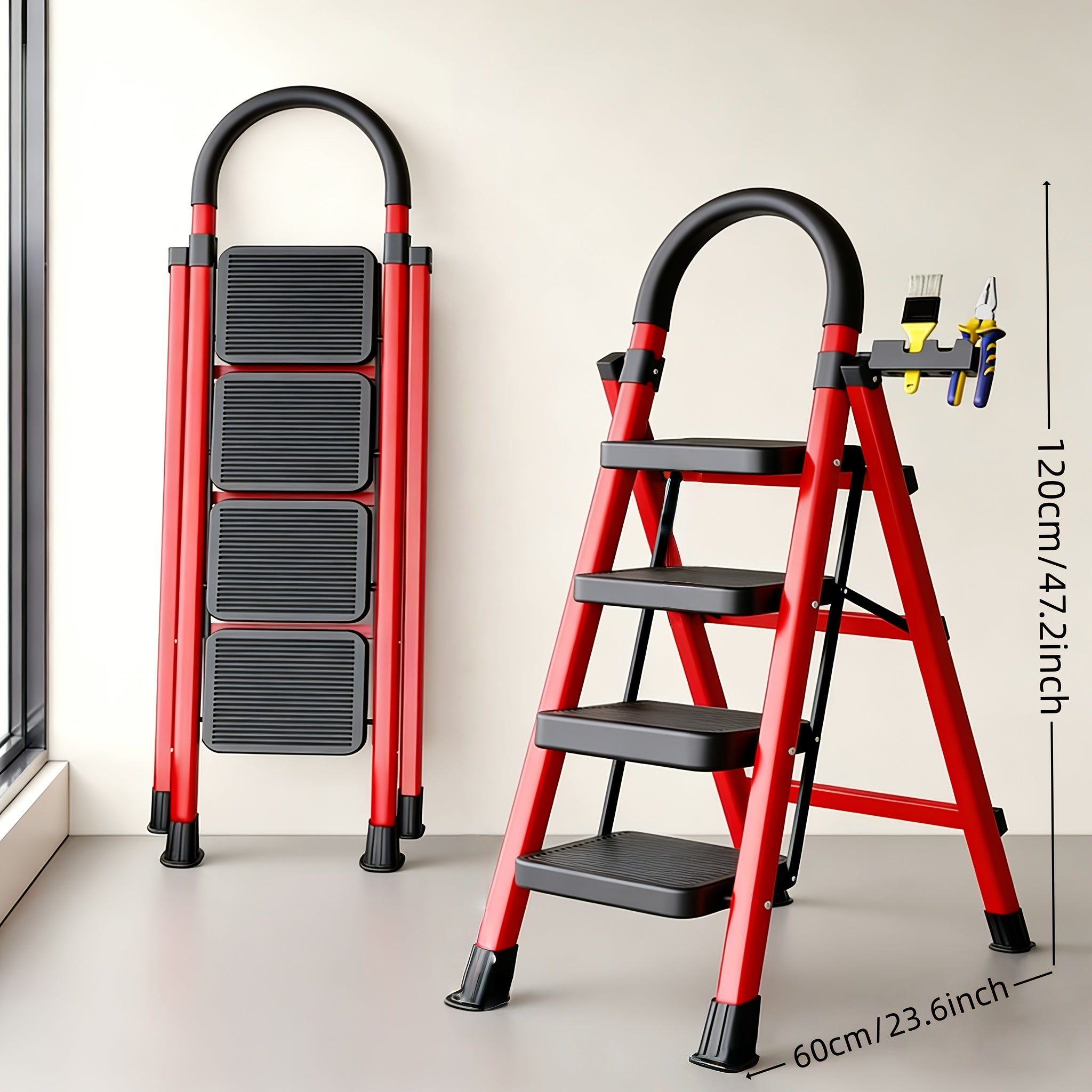 500lbs load bearing folding ladder heavy duty steel step