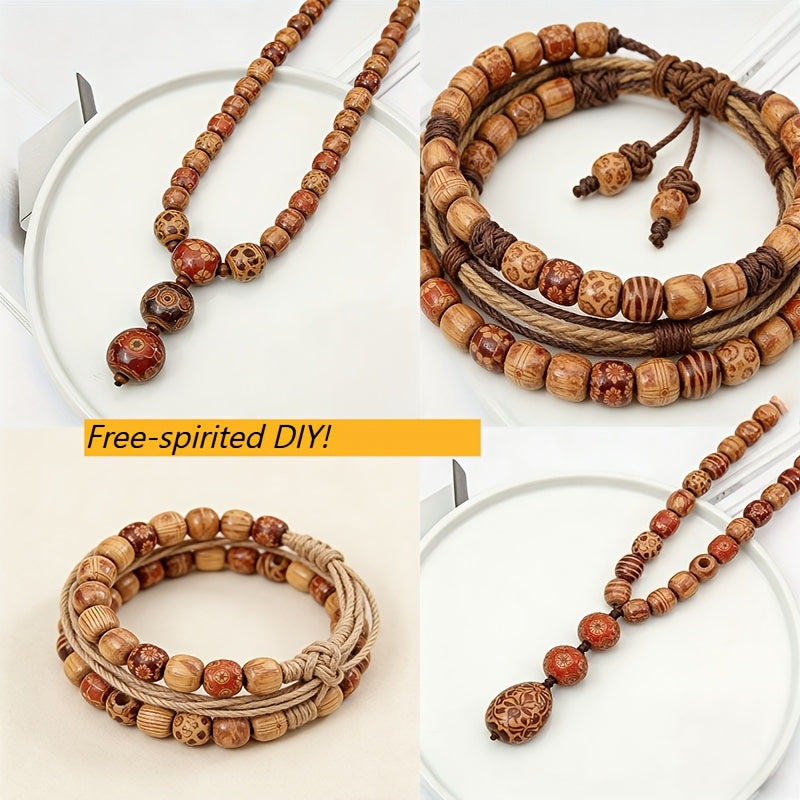 100pcs mixed wooden bead tribal pattern wood beads macrame