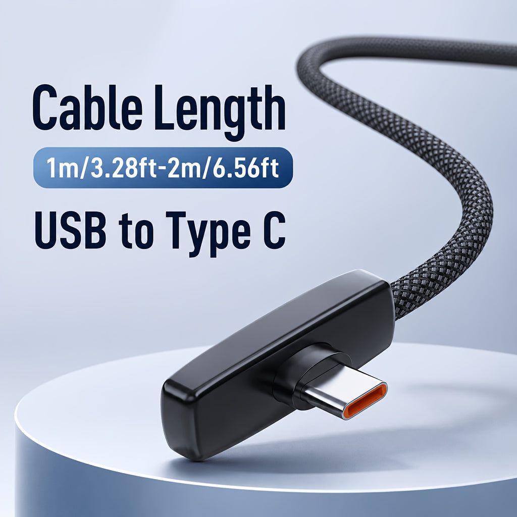 90 degree right angle usb type c braided fast charging cable