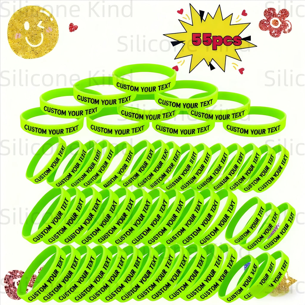 custom 55pcs inspirational quote rubber wristbands bulk