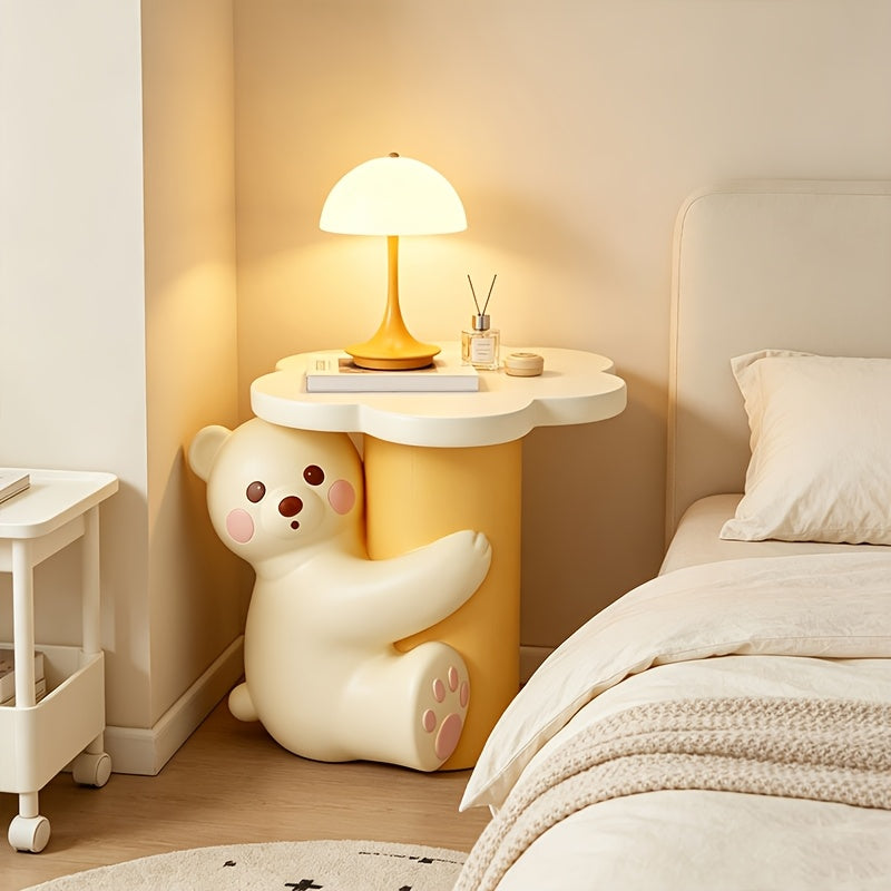 solid handcrafted resin hugging bear figurine side table