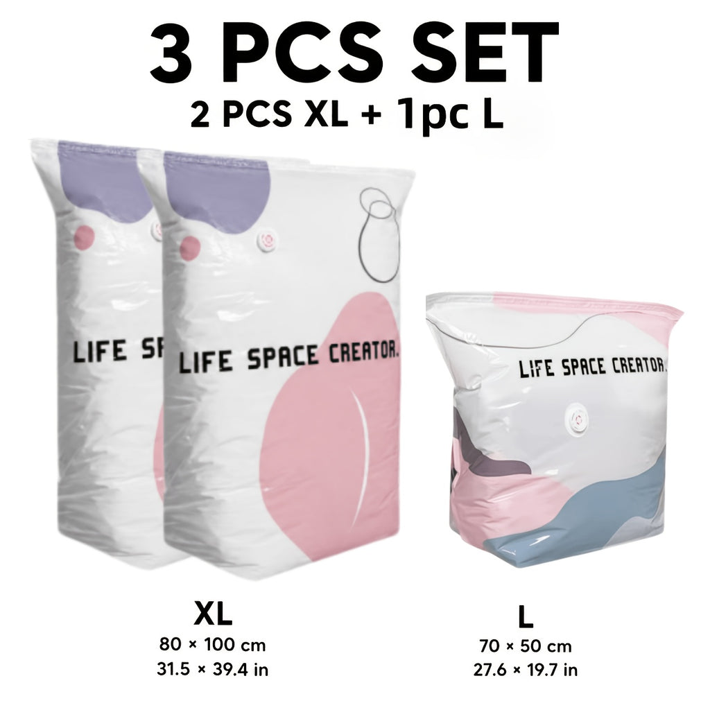 3pcs pump free vacuum storage bags large cubic vacuum