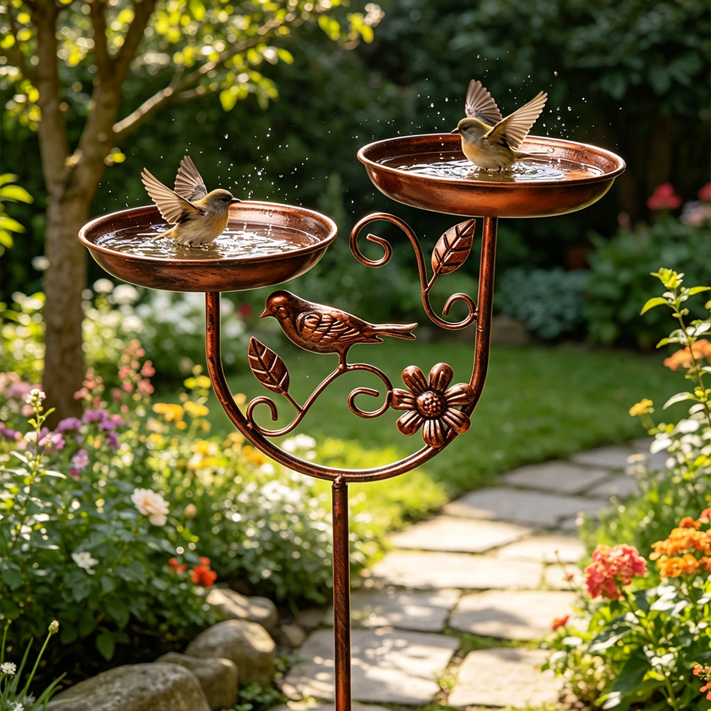 1pc garden metal bird bath detachable double bowl design