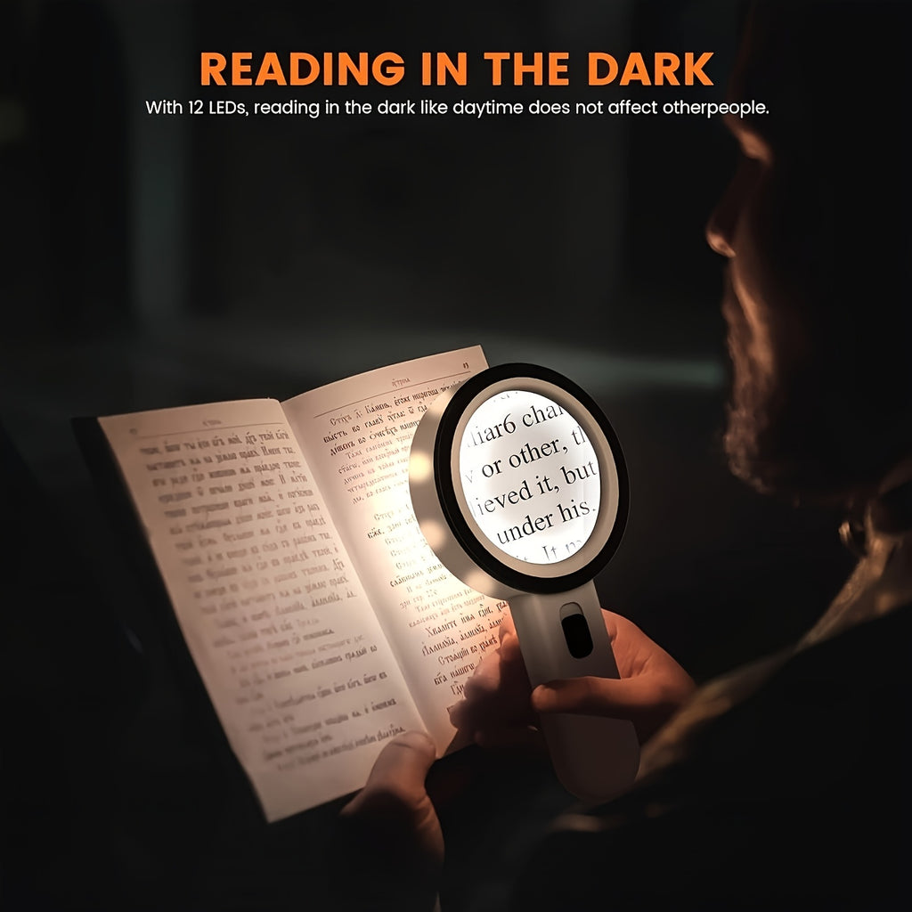 30  power handheld magnifying glass led light battery
