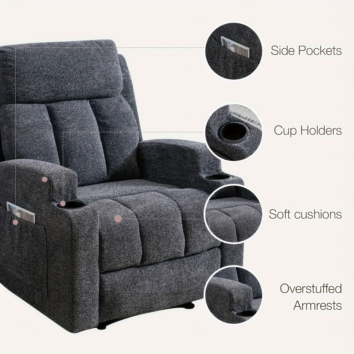 manual recliner chair massage heat ergonomic