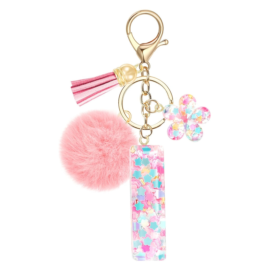 ladies initial keychain cute pink flower resin letter