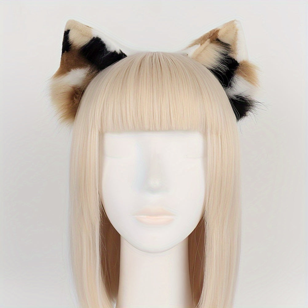 christmas gift 2pcs plush cat set fluffy ear headband