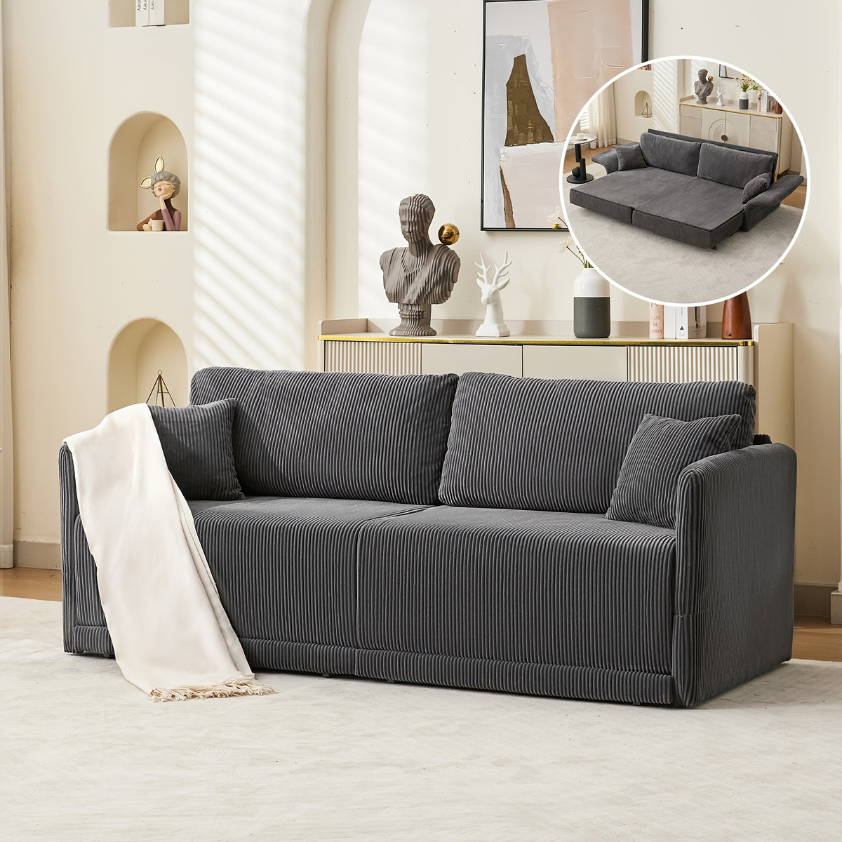 sleeper sofa bed set 2 in 1 convertible 2 seater corduroy