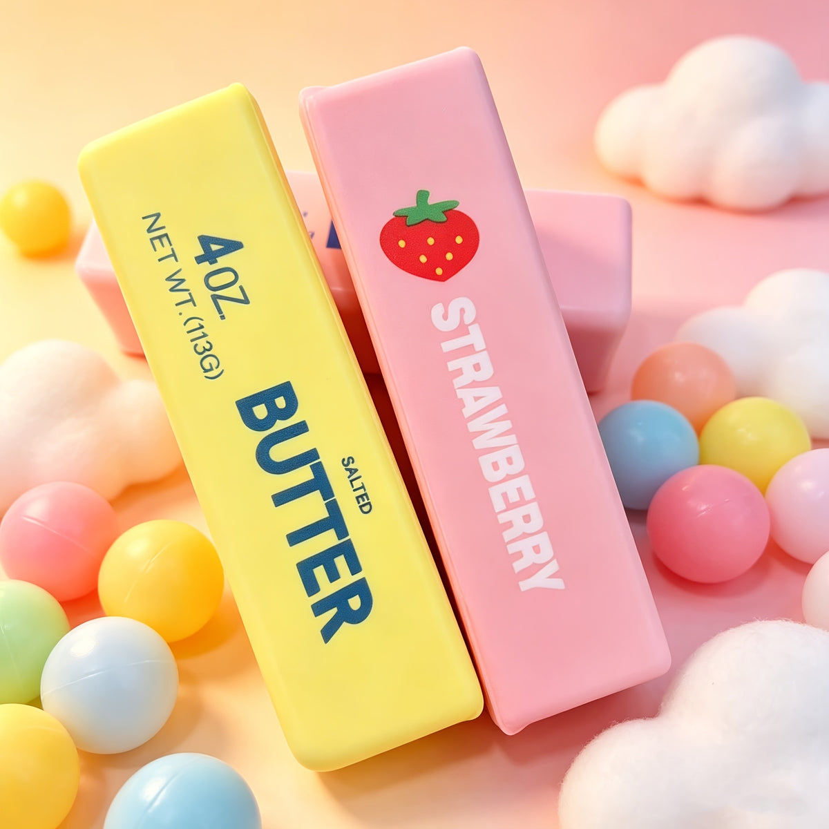 2pcs set yellow pink long rectangular erasers slow rebound