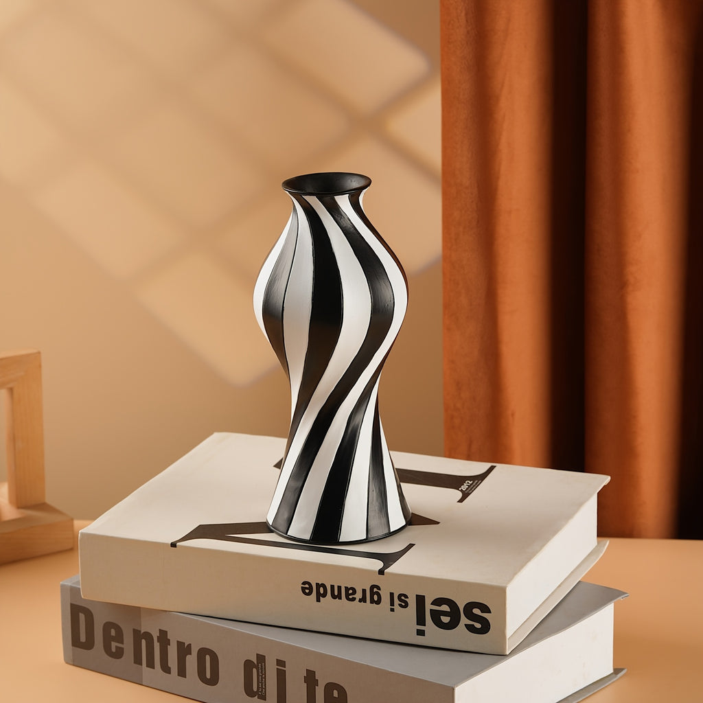 modern   abstract twisted resin vase black white