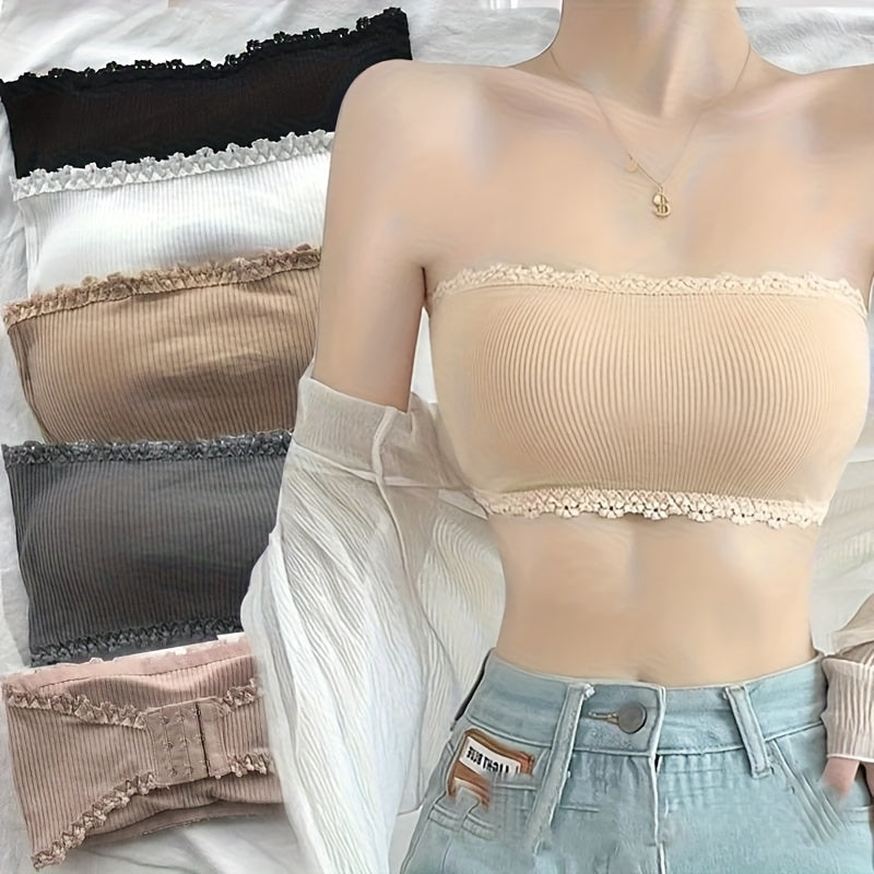 womens seamless strapless lace decorative bra breathable