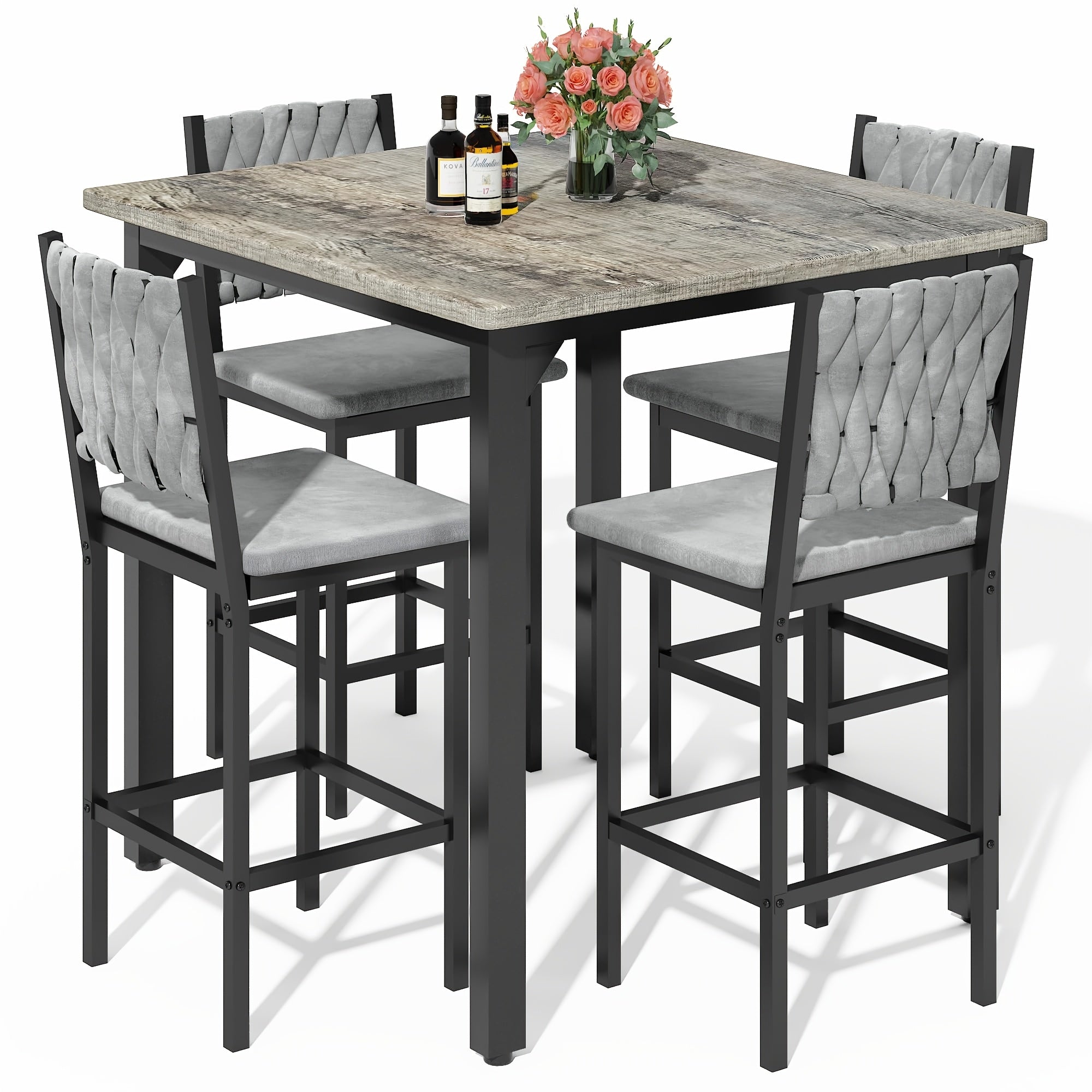 5pcs dining table chair set 1 counter height table 4