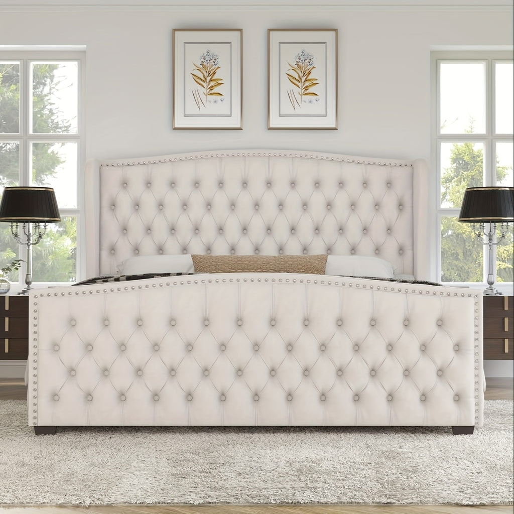 platform bed frame velvet upholstered bed deep button tufted
