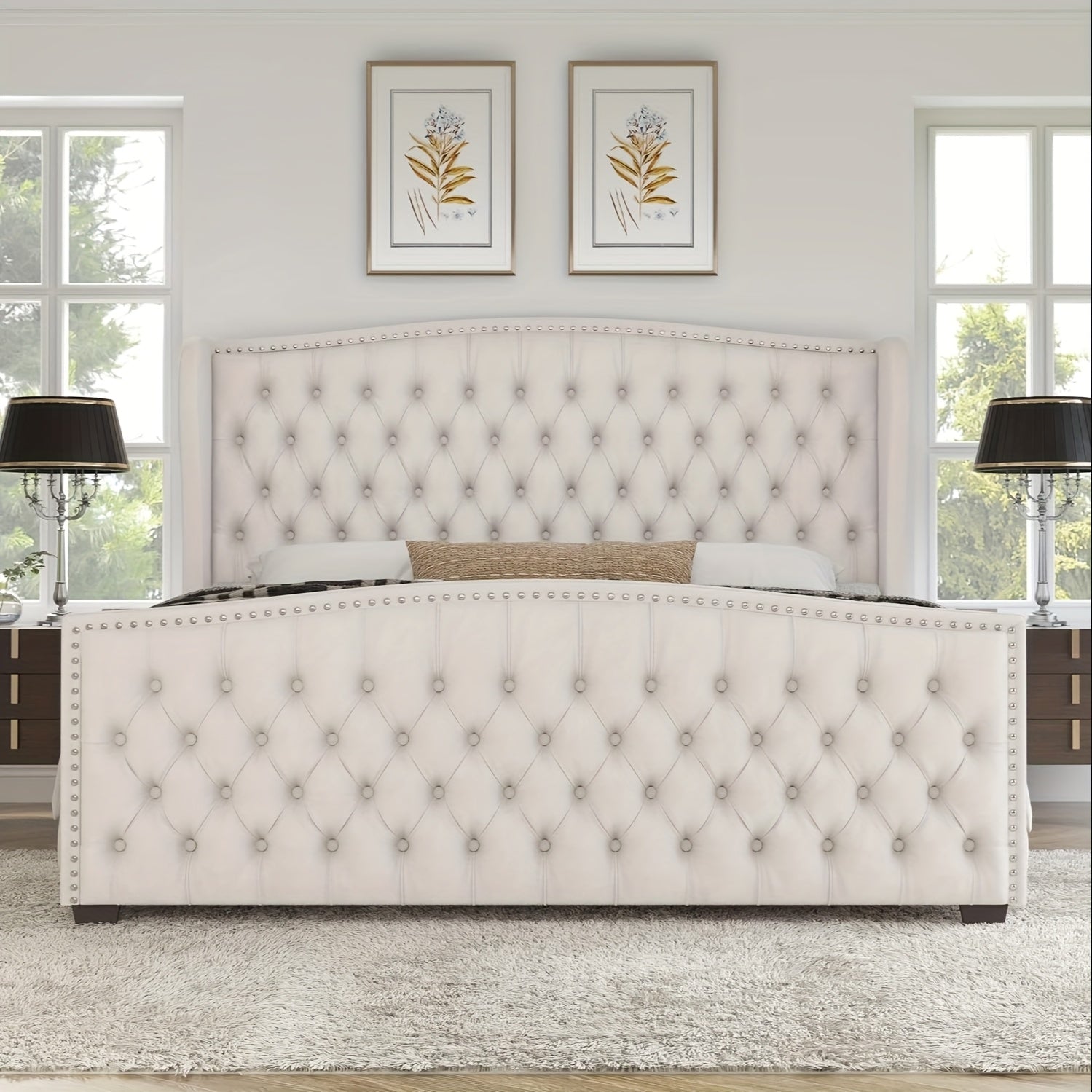 platform bed frame velvet upholstered bed deep button tufted