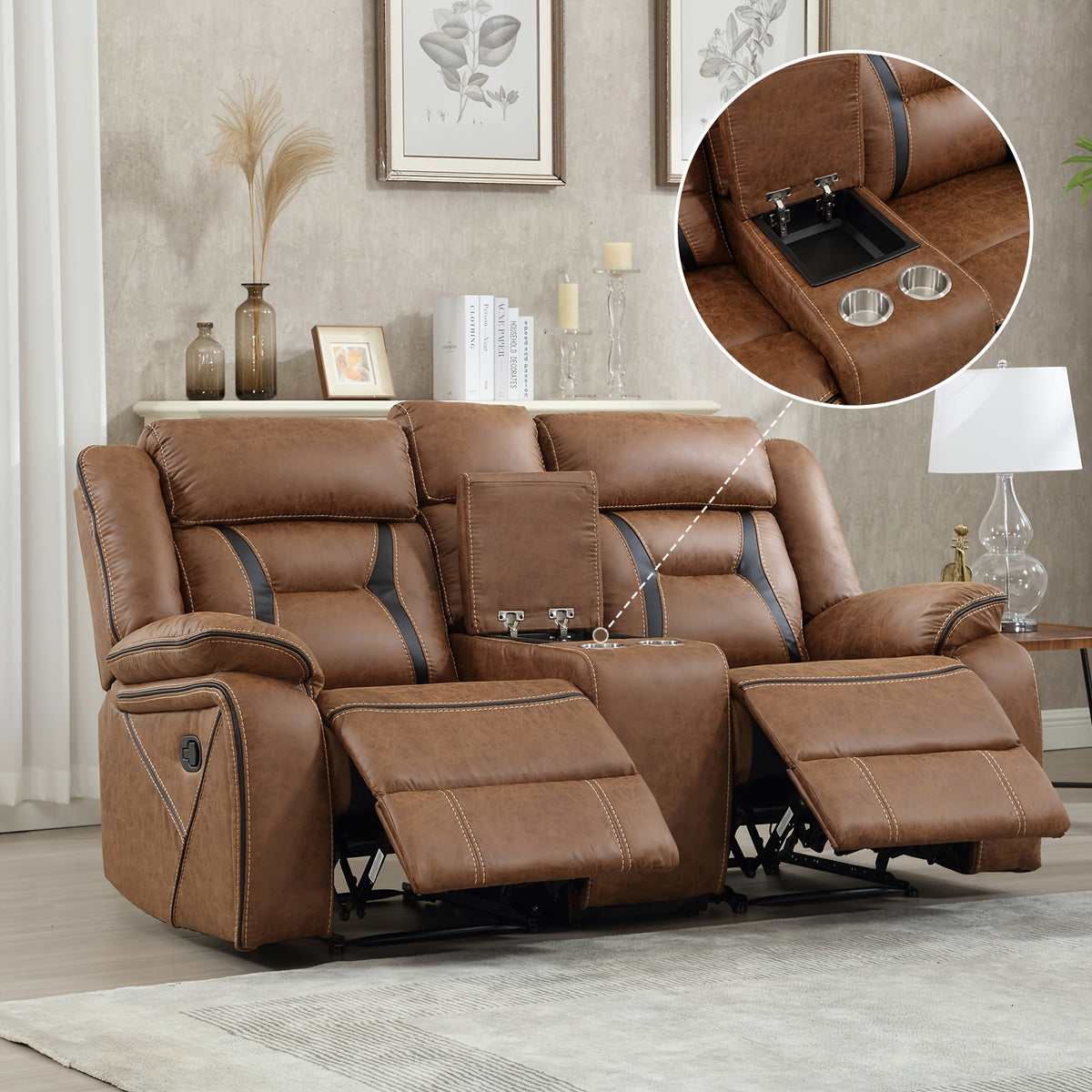 faux leather manual recliner set 3 seat sofa loveseat