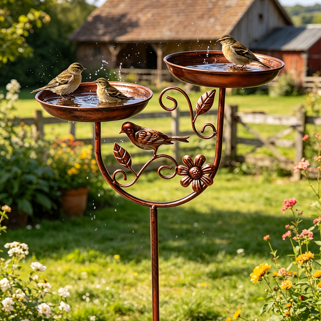 1pc garden metal bird bath detachable double bowl design