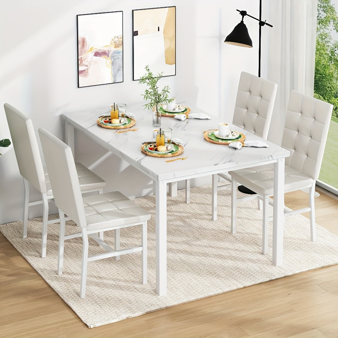 modern 5pcs   marble dining table set upholstered pu