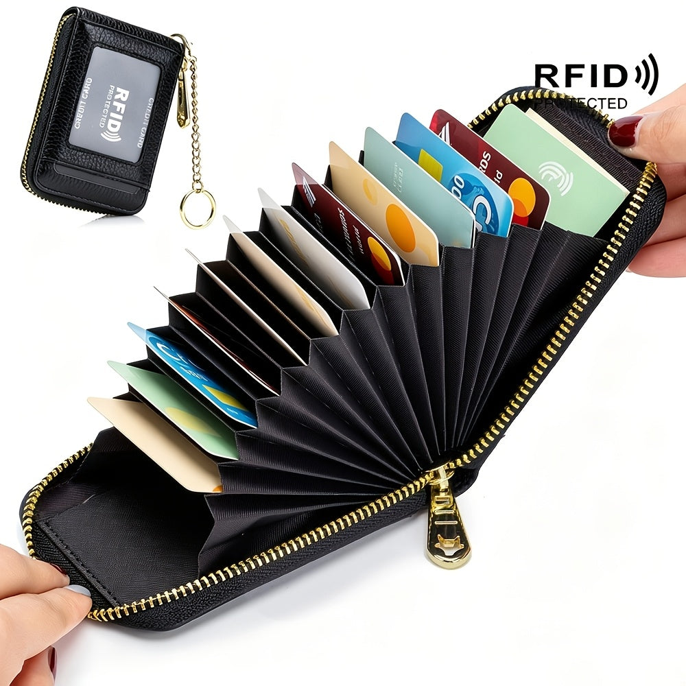 women rfid credit card holder wallet keychain id window