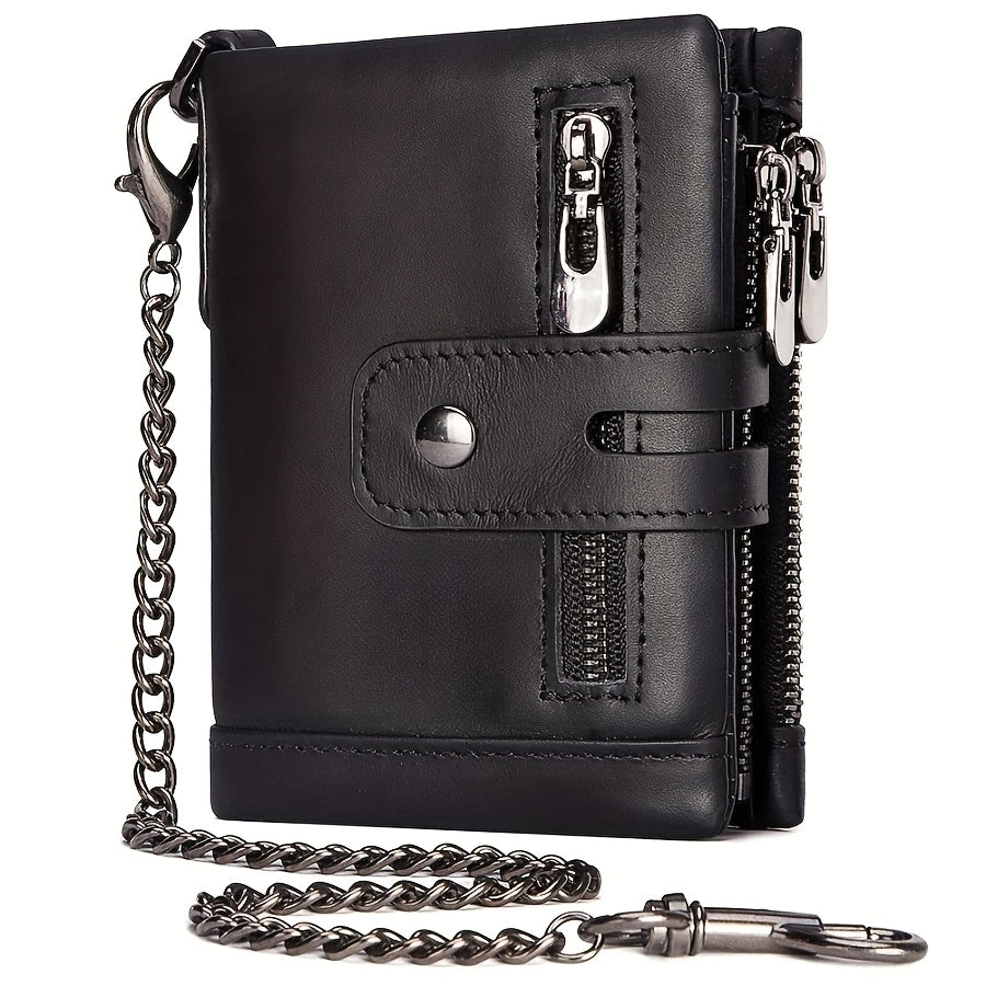 mens wallet chain leather short wallet rfid shielding card
