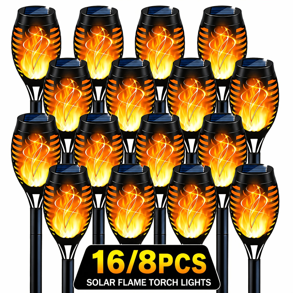 16 8pcs solar torch lights smart light control