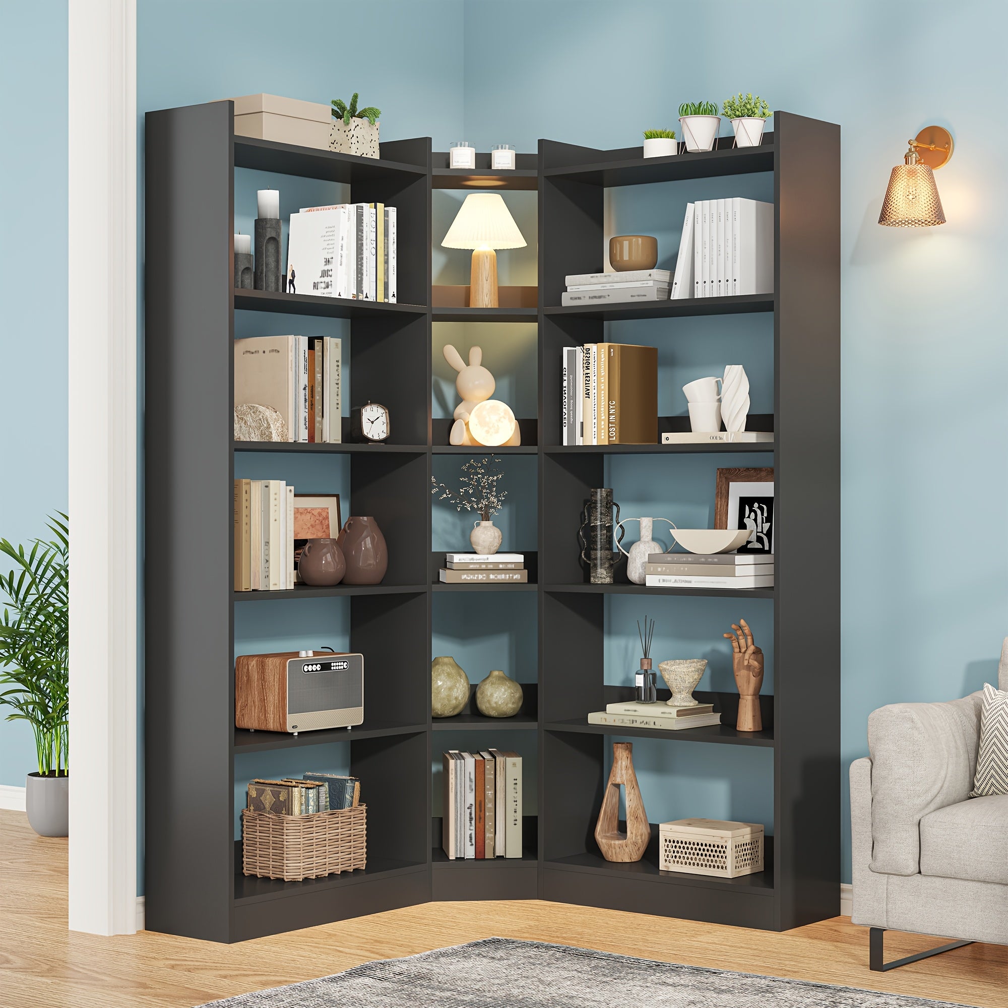 70 8 corner bookshelf bookcase 7 tiers l shaped bookshelf