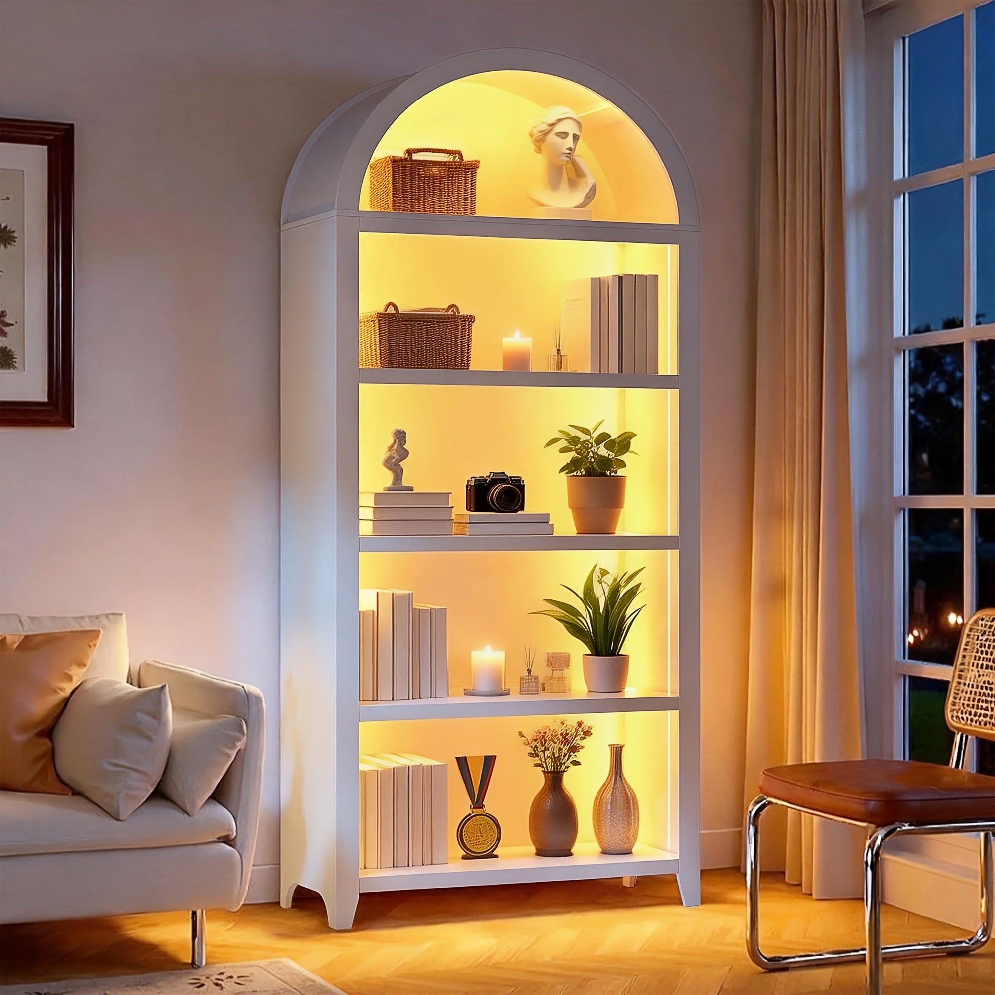 68 9 arched display bookshelf cabinet 5 tier open storage
