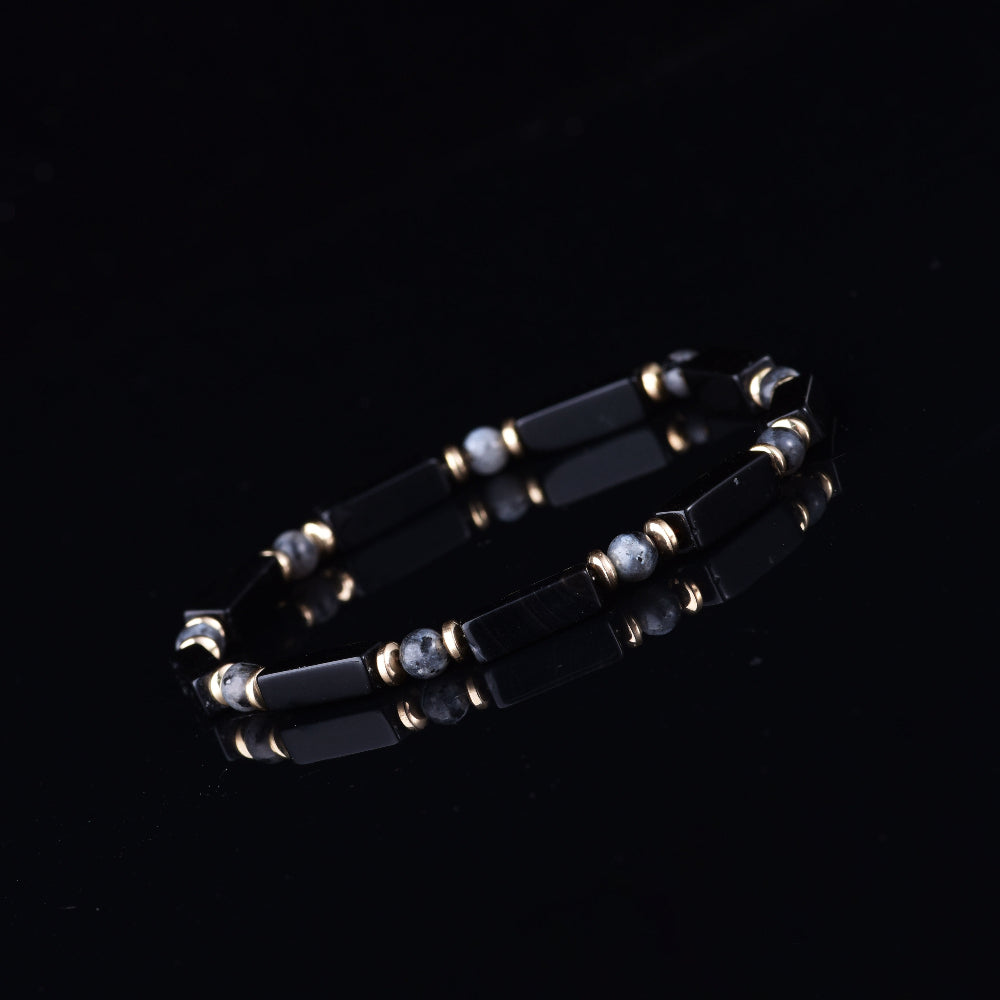 black onyx labradorite rectangular beaded bracelet