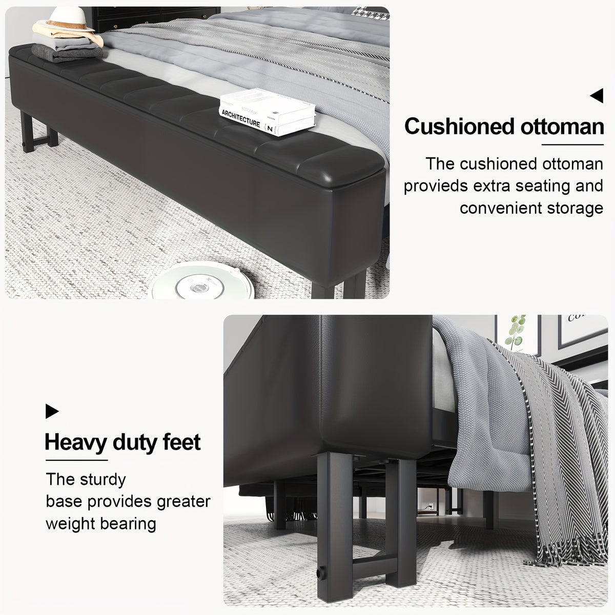 metal platform bed storage   upholstered headboard