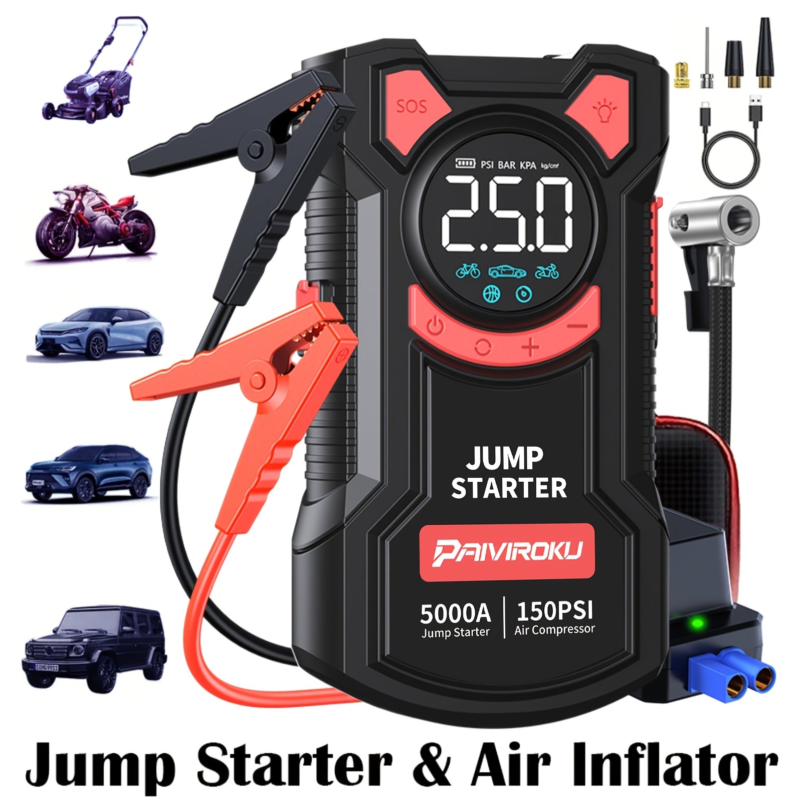 jump starter air compressor 5 in 1 function jump box 5000a