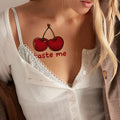 a sweet edgy cherry art temporary tattoo sticker featuring