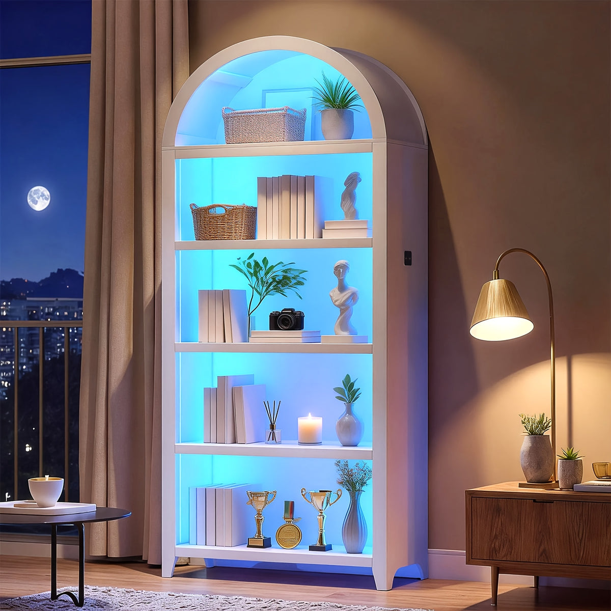 68 9 arched display bookshelf cabinet 5 tier open storage
