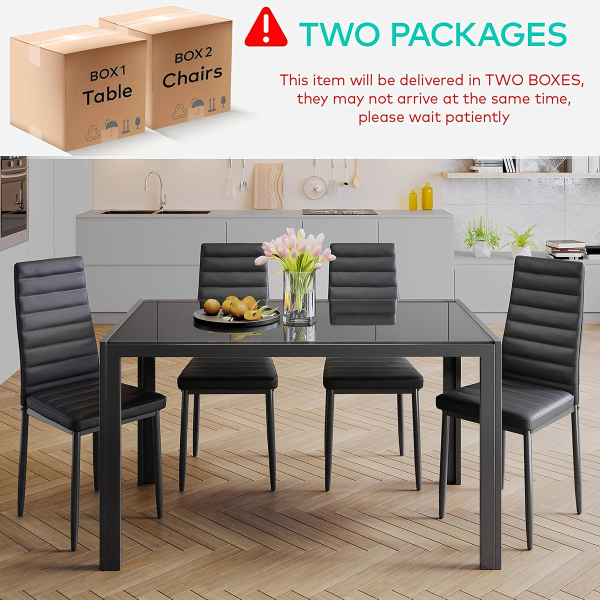 5pcs set dining table set modern rectangular glass dining
