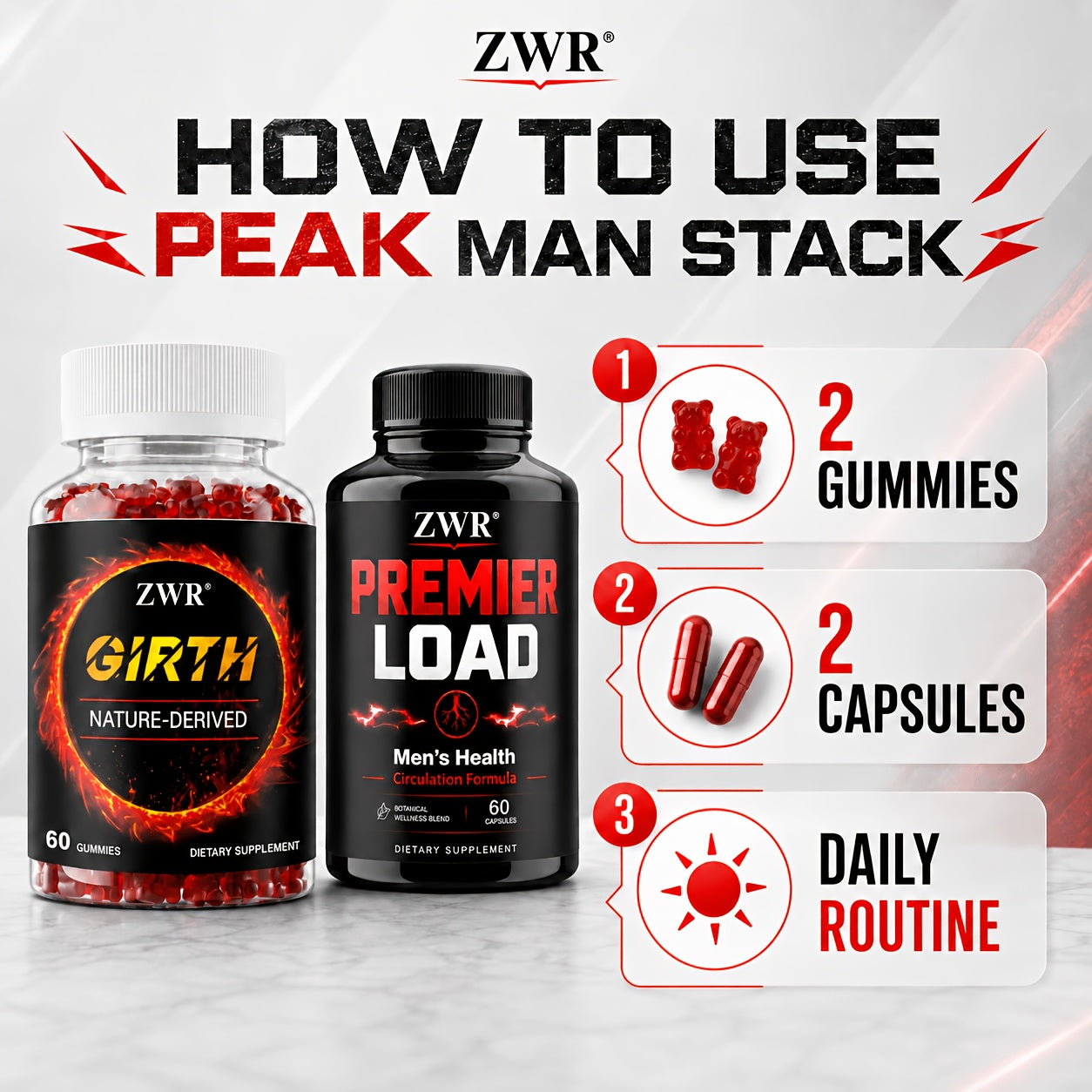 2 bottles   man stack girth gummies premier load capsules