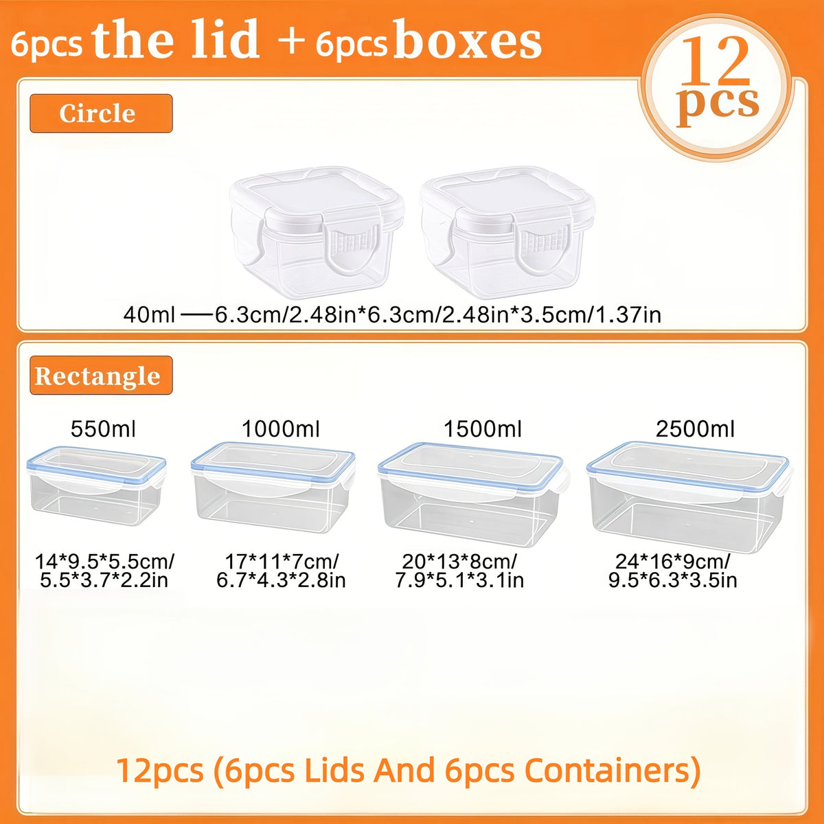 12pcs 6pcs lids 6pcs containers refrigerator food storage