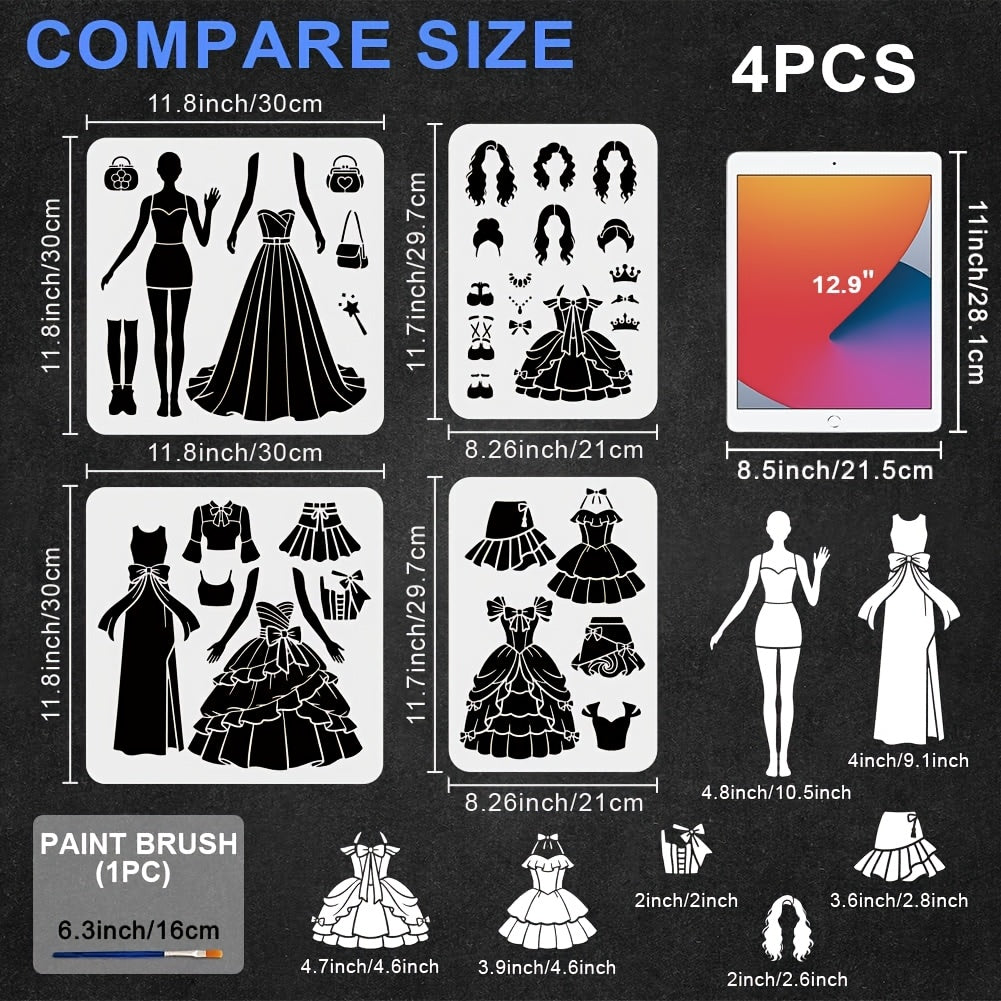 4pcs dress lady stencil reusable   dress stencil